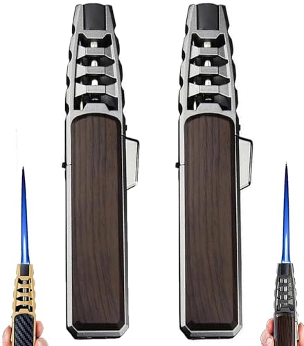 Brightfire Wiederaufladbares Feuerzeug, winddicht, gerade Taschenlampe, blaue Flamme, Jet-Turbinen-Feuerzeug, Taschenlampe, Butan, nachfüllbar, helles Feuerzeug, wiederaufladbar (2 x schwarz)