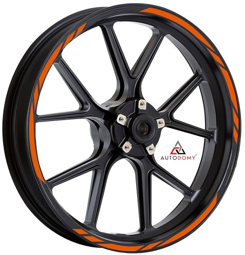 Autodomy Motorrad Felgenaufkleber Komplettset | Felgenrandaufkleber für 2 Räder 15 bis 19 Zoll | Felgen Aufkleber Motorrad | Felgenaufkleber Motorrad Racing Design (Orange)
