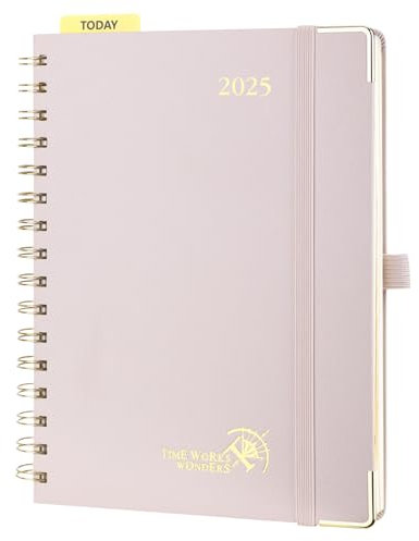 POPRUN Kalender 2025 Buchkalender Ringbuch mit Hardcover, ca. A5 (21,5 x 16 cm), 12-Monate-Terminplaner (Jan.2025-Dez.2025), Wochenplaner 2025 mit 100 GSM Elfenbeinpapier - Hellrosa