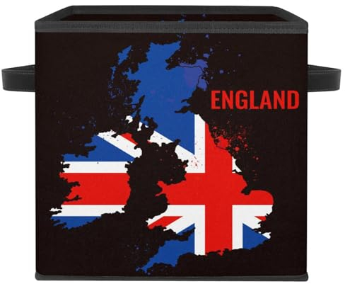 VAPOKF Faltbare Aufbewahrungsbox, Stoff-Aufbewahrungskorb, Würfel, Organizer, Behälter mit Griffen für Spielzeug, Kleidung, Bücher, Schrank, Schlafzimmer, Zuhause - England Union Jack