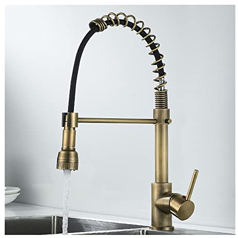 Kitchen Tap Antique Bronze Kitchen Tap, Spring Type Hot Cold Water Mixer Tap, Deck Mounted Brass Sink Tap Faucet