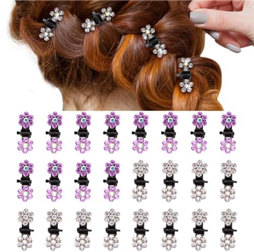 PLABBDPL Strass Haarklammern, 24 Stück Mini Haar Krallen Clips,Haargreifer Kristall Haarnadel Haarschmuck Spangen Haarstyling für Frauen Mädchen, A