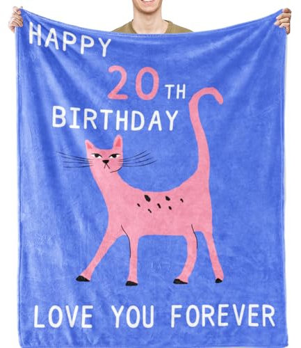 TDTRADD Gewichtsdecke aus Sherpa-Fleece zum 20. Geburtstag, für Sommer und Winter, Katzen-Design, ultraweich und gemütlich, ideal für angenehmen Schlaf, 127 x 152 cm, Sherpa-Fleece-Geburtstagsdecke