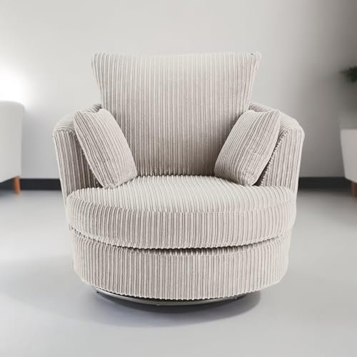 Sofa Selection Jumbo Cord Swivel Chair Infuse Your Space with Modern Elegance! Experience Supreme Comfort and Effortless 360-Degree Rotation - Ideal for Bedrooms, Living Rooms (Cream, Swivel Chair)