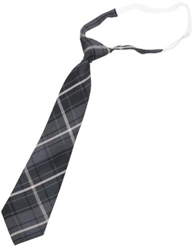 NIHENHAO Cravate pré-nouée à carreaux gris pour uniforme scolaire pour étudiant - Sans nœud