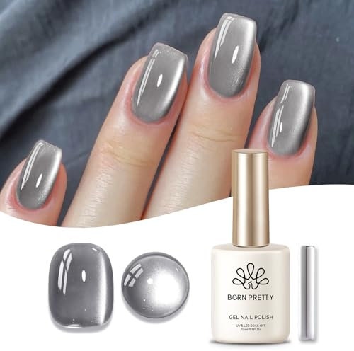 BORN PRETTY Magnetic Gel Nail Polish 15ml Moonlight White Cat's Eye Effect Jelly Gel Polish Gray Colors Soak Off U V Nail for Home DIY Manicure, Best Gift for Women