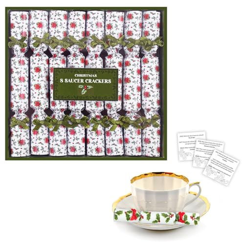8 Pack Luxury Miniature Crackers - Breakfast, Afternoon Tea, Saucer Cracker (Holly 4164)