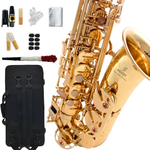 HOGSN E flat alto saxophone beginners professional saxophone belt box, whistle, cleaning suit.