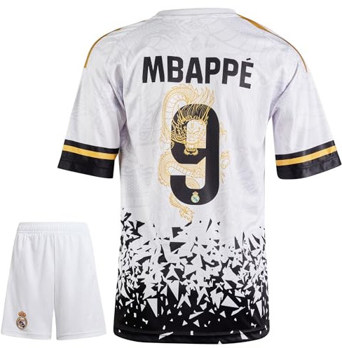 IHIMI Mbappe Trikot Kinder #9 Fußballset mit Trikot, Shorts, Socken, 4 Poster, Schlüsselanhänger, Sticker & Weihnachtsmütze Real Madrid Fußballtrikot für Training, Freizeit & Christmas Geschenk (176)