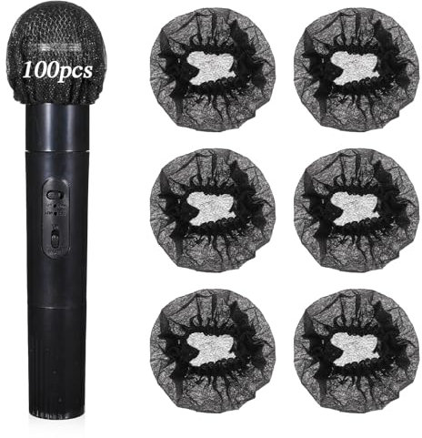 100 Pcs Disposable Microphone Cover Black Non-Woven Windscreen Mic Cover Windscreen With Elastic Band Individually Wrapped Mic Cover For Ktv Recording Studio Karaoke Stage Performance (Black)