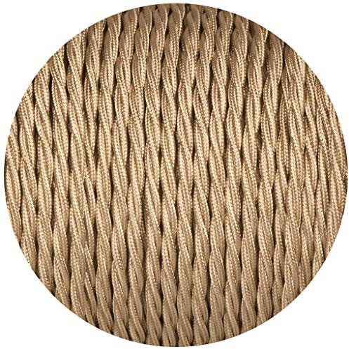 DC VOLTAGE 3 Core Electrical Cable 5 Meters / 16.4FT Braided Cable, Vintage Flex Cables Twisted Fabric Electrical Wire Cord for DIY Lamps Industrial Pendant Light Lighting Appliances (Light Gold)