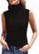 Totatuit Rollkragenshirt Damen Hemd mit Boden, Ärmellos Warmes Fleece Rolli Oberteil Turtleneck Unterziehshirt Stretch Rollkragenpullover für Winter und Herbst Schwarz M