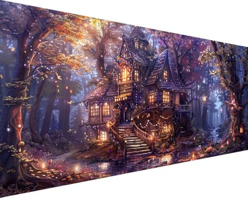 Peinture Numero Adulte Paysage Peinture au Numero Loisirs Créatifs Adultes Peinture par Numero Sans Cadre avec Pinceaux et Acryliques Kits, Décoration Murale (30x60cm, Cabane Dans Les Arbres) 7-5