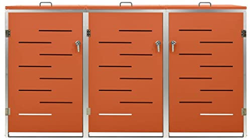 Hommdiy Edelstahl Müllbox, Mülltonnenbox für 3 Tonnen, orange