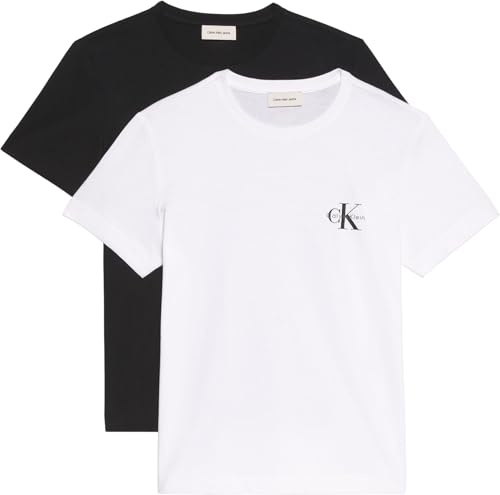 Calvin Klein Damen 2er Pack T-Shirts Kurzarm Logo Tee mit Rundhalsausschnitt