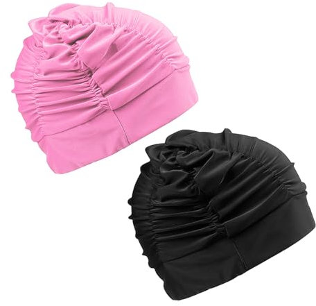 Confezione da 2 Cuffie da Nuoto da Donna, Capelli Lunghi, Cuffie da Nuoto Impermeabili, Cuffie da Nuoto Plissettate, Cuffie da Nuoto Elastiche, Attrezzatura per Il Nuoto, Accessori per Il Nuoto