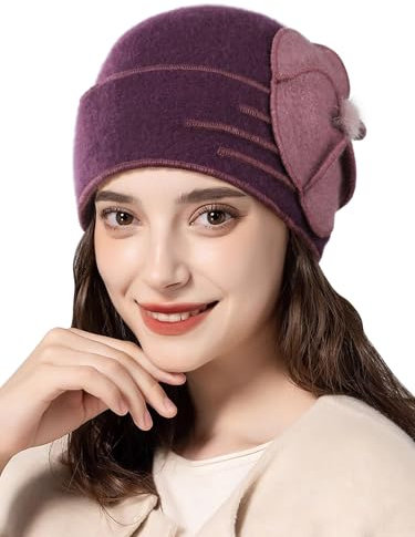 Superora Damen Hüte 100% Wolle Frauen Elegante Hut Winter Warm Berets Vintage Eimer Hut Blumen Bowler