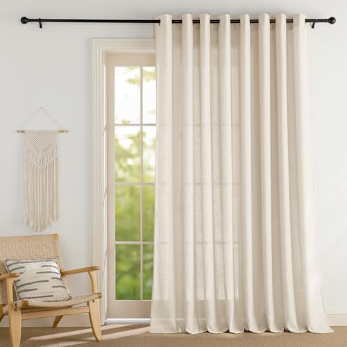 PONY DANCE Wohnzimmer Gardinen mit Ösen Leinenvorhang Natur 1er Set H 245 x B 300 cm, Boho Gardinen für Große Fenster Leinenoptik Vorhänge Halbtransparent Semi-Sheer Linen Curtains