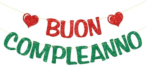 Buon Compleanno Banner – Italienische Themen-Geburtstagsparty-Girlande – Happy Birthday Party Dekorationen – Rot & Grün Glitzer