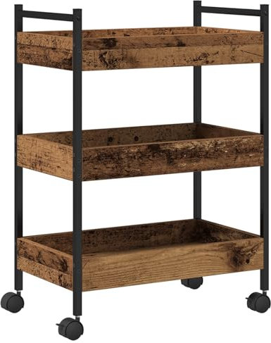 vidaXL Carrito de Cocina con bandejas de Madera, Estilo Industrial, Madera Envejecida. Carrito portátil de 50 x 30 x 70 cm, Unidad móvil de Metal, solución de Almacenamiento compacta, Soporte multip