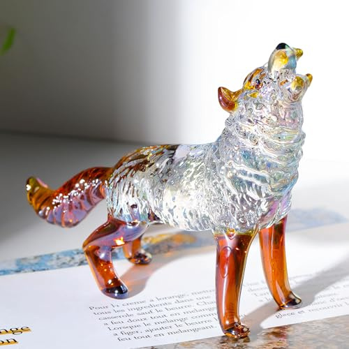 Arikyrist Adorno de lobo de cristal para hombres, figura coleccionable de lobo de cristal para él, pisapapeles para decoración del hogar y la oficina (marrón)