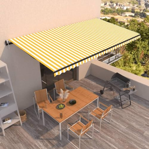 IKAYAA Elektrische Gelenkarmmarkise 600 x 350 cm, Markise, Sonnenmarkise, Sonnenschutz, Terrassenmarkise, Klemmmarkise, Gelb und weiß
