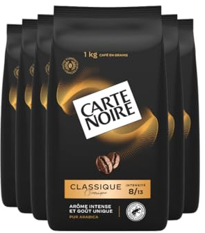 Carte Noire Café en Grains Classique, Pur Arabica, Certifié Rainforest Alliance, 6 Paquets de 1 kg