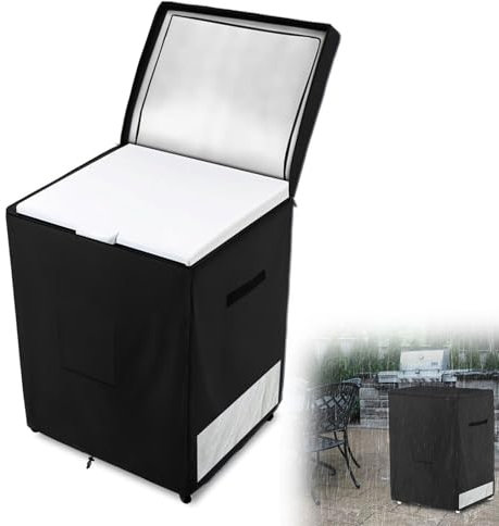 Outdoor Chest Freezer Cover, 210D Oxford Fabric Waterproof Outdoor Deep Freezer Cover Protector, Waterproof Double Opening Top Design With Air Vents and Storage Pocket (Black)