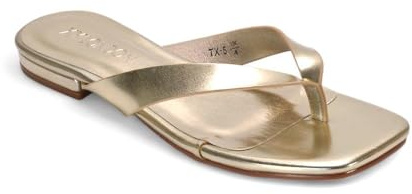 ESSEX GLAM Women's Flat Sandal Ladies Thong Strap Slip On Taupe Patent Flip Flops Summer Square Toe Slide Size 6