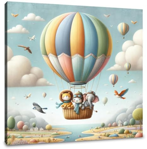 Home Art Haven Sky Safari Canvas Wall Art for Kids Room, Children Bedroom, Print Picture Painting for Home Nursery Wall Artwork Decor Ready to Hang 60 x 60 cm