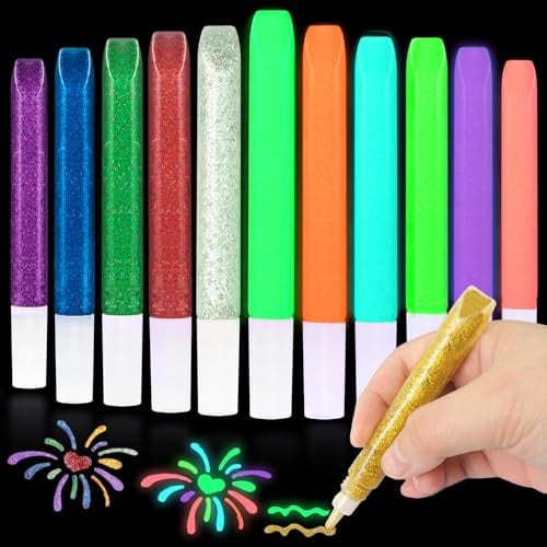 Matio 12 Pack Glitter Glue Stick Set, 6 Non-Toxic Washable Glue Pens & 6 Glow in The Dark Glue, Craft Glitter Bulk Gel, Assorted Color Slime Glues for DIY Art Project Painting Christmas Decor Supply