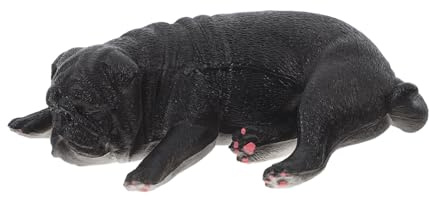 FUNNETOYU Mops Figur aus Kunststoff, Realistische Hundestatue, 1 Stück | Dekor für Haus, Büro und Draußen, Stabile Form, Schwarze Tierfigur, Kreative Ausführung