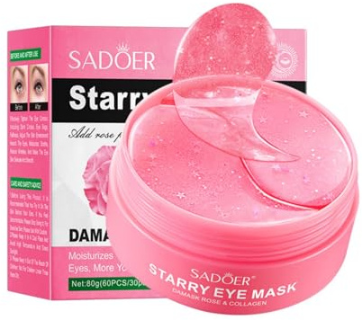Luthando 60 Pcs Rose Collagen Augenpads, Feuchtigkeitsspendende Eye Pad, gegen Augenringe Tränensäcke Falten Puffiness Schwellungen, Kollagenaugenmaske Anti-Aging Eye Pads Geburtstagsgeschenk
