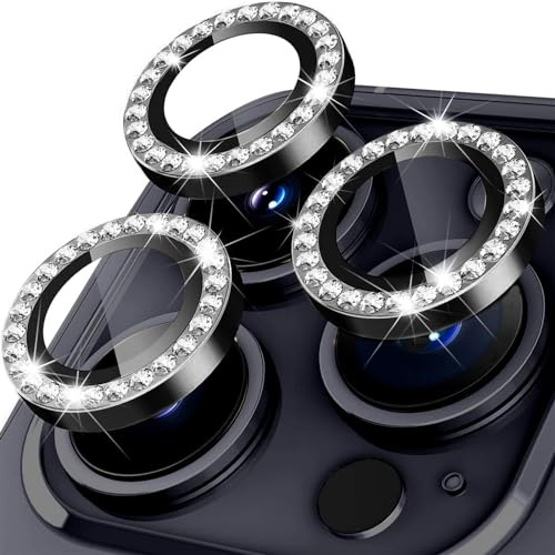 Coiwxmoi Protecteur d'Objectif de Caméra pour iPhone 14 Pro/14 Pro Max Protection Camera,Verre Trempé 9H avec Bling Paillettes Diamants,HD Transparente Anti-Rayures,Appareil Photo Protector,Noir