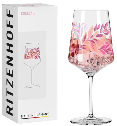 RITZENHOFF 3461012 Cocktailglas 500 ml - Serie Sommersonett - Motiv Blüten pink - Made in Germany | Artikelnr. 3461012, Serie Sommersonett, 1 Cocktailglas 500 ml, Kristallglas, spülmaschinenfest