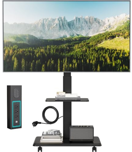 ECOTINY TV Stand Rollable with Socket, 37 - 75 Inches, 50 kg, Max VESA 600 x 400