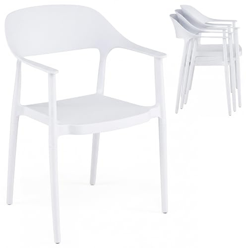 COSTWAY Esszimmerstühle stapelbar 4er Set, Küchenstühle aus Kunststoff, Esstisch Stühle bis 150 kg belastbar, Stapelstühle für Esszimmer, Küche (Weiß)