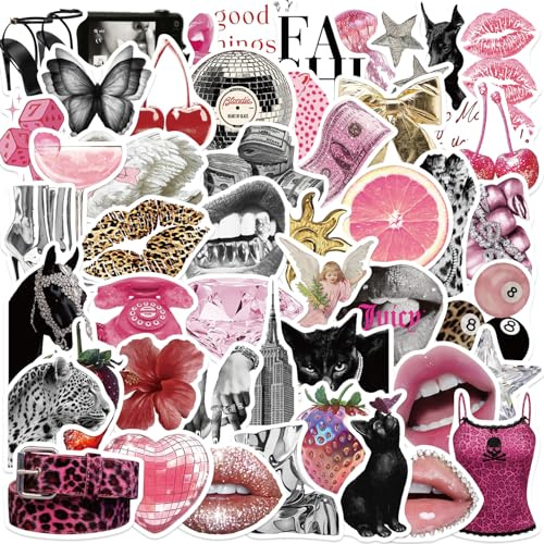 PNGIF Rosa Punk Stickers 50 Stück, Aesthetic Wasserfeste Aufkleber für Kindle MacBook Laptop Scrapbook Kühlschrank Journal Koffer Skateboard Motorrad Fahrrad, Graffiti Anime Stickers für Erwachsene