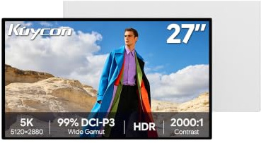 Kuycon G27P 27 Zoll 5K Monitor 5120x2880 Minimalist zonder standaard | 218ppi 600 cd/m² 2000:1 Kontrast 75Hz 99% DCI-P3 USB C 100W Laden AR Glas E Modus für Designer