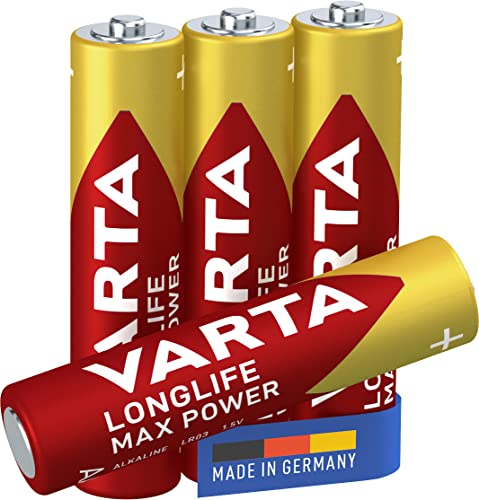 VARTA Batterien AAA, 4 Stück, Longlife Max Power, Alkaline, 1,5V, ideal für Digitalkamera, Controller, Blutdruckmessgerät, Made in Germany