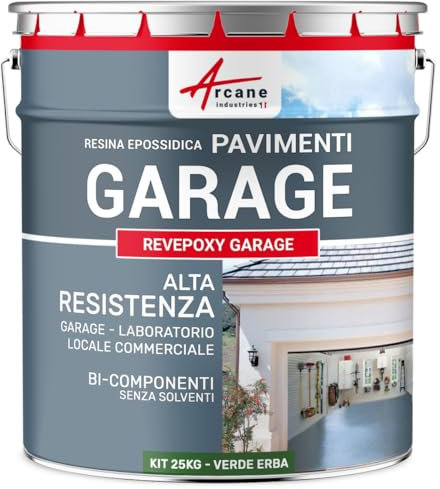 Peinture epoxy garage sol atelier local commercial magasin REVEPOXY GARAGE - 25 kg (jusqu'à 80 m² en 2 couches) Vert Herbe - RAL 6010 - ARCANE INDUSTRIES