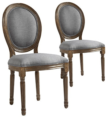 Menzzo Louis XVI Set mit 2 Medaillon Stühlen, Stoffbezug Hellgrau