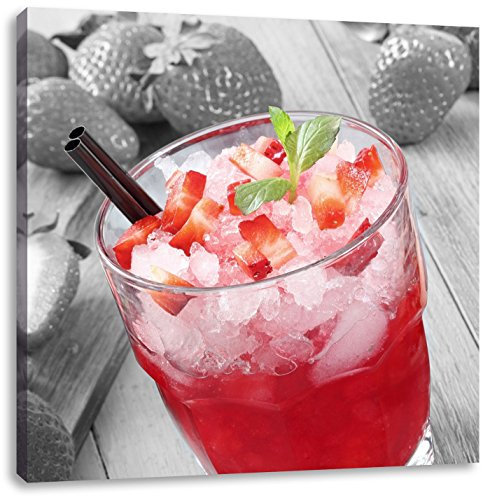 Pixxprint Erdbeercocktail, Größe: 70x70 cm, Leinwandbild Quadratisch, Wandbild, Kunstdruck, fertig bespannt