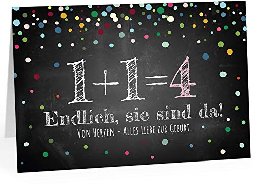 Große XXL Design Geburtskarte zur Geburt/Zwillinge/Klappkarte/mit Umschlag / A4 / 1 1=4/2 Mädchen/Baby geboren/Grußkarte zur Gratulation Eltern
