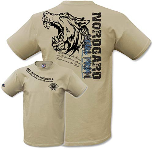 NORDGARD Viking T-Shirt Odins Wölfe in Sand I Größe XXXL I Herren Tshirt aus 100% Baumwolle I Wikinger T-Shirt I Shirt nordische Mythologie I Ideal für Freizeit & Sport I Oeko-TEX Zertifiziert