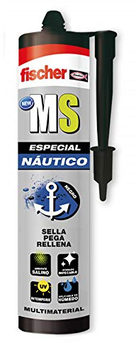 FISCHER, sellante adhesivo polímero silicona negra MS náutico, masilla antihumedad, sellador juntas, ventanas, ducha para barcos (290 ml)