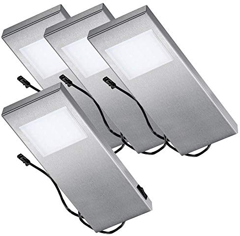 Thebo LED 91 Tadeo 3 in EDELSTAHL - SET 4 inkl. Leuchte mit Hauptschalter/Unterbauleuchten/Oberschrankleuchten