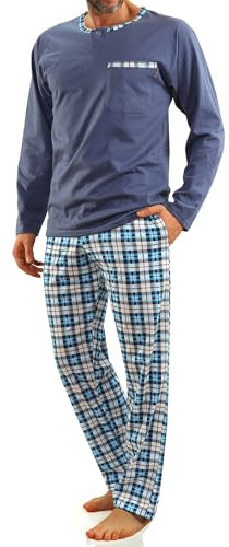 sesto senso Herren Schlafanzug Lang Baumwolle Pyjama Langarm Shirt mit Tasche Pyjamahose Zweiteilig Set Bunt Nachtwäsche XXL Jeans