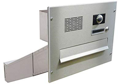 D-042 Edelstahl Mauerdurchwurf Briefkastenanlage mit Klingel, Sprechsieb & Kamera (Tiefe: 35-50 cm) - LETTERBOX24.de