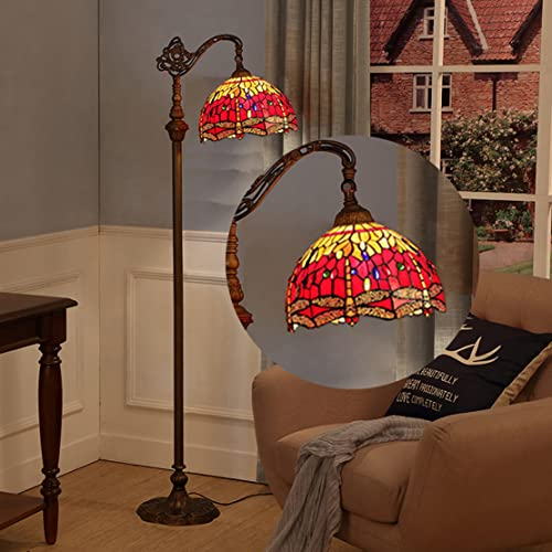WRMING 12 Zoll Tiffany Stil Stehlampe, Wohnzimmer Standleuchte mit Fernbedienung Dimmbar, Retro Wohnzimmerlampe für Esszimmer Schlafzimmer Café, Bunte Glas Nachttischlampe, Fußschalter, E27
